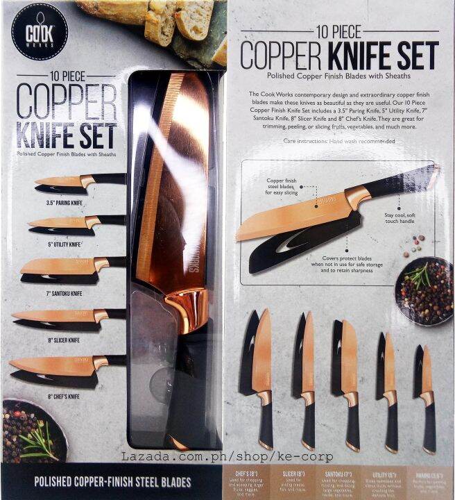 Cook Works Copper 10-Piece Knife & Sheath Set