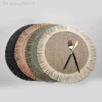 1Pcs Jute Linen Placemat Simple Fringe Round Shape Table Mat Heat Insulation Non-slip Coaster Mat