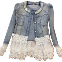 ✱✹ Floral Denim Jacket Thin Short Patchwork Female Outerwear Beaded Jackets Washed Jeans Coats Long-Sleeve