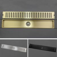 Black Stainless Steel Shower Drain Bathroom Tile Insert Rectangle Anti-Odor Filter Hair Catcher Waste Grates Floor Drain 600MM