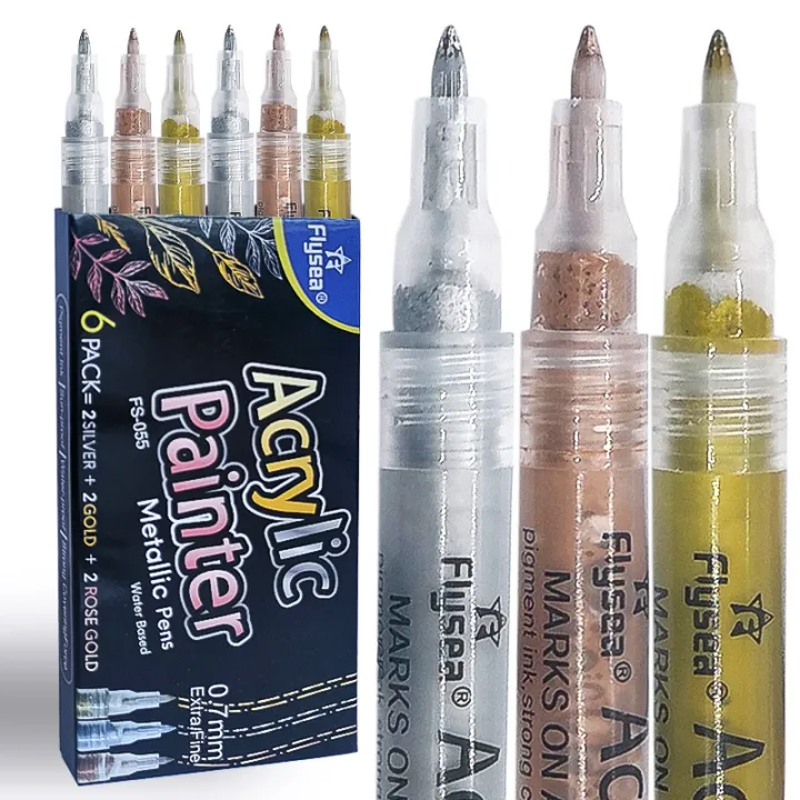 6pcs Acrylic Paint Marker Pen Gold Silver Rose Color For Fabric Canvas Art Rock Painting Card Making Metal Ceramics Glass Lazada - How To Make Rose Gold Color With Acrylic Paint