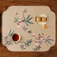 DUNXDECO Table Placemat Plate Cover Mat Party Desk Accessories Chinese Vintage Peach Blossom Flora Embroidery Luxury Mat