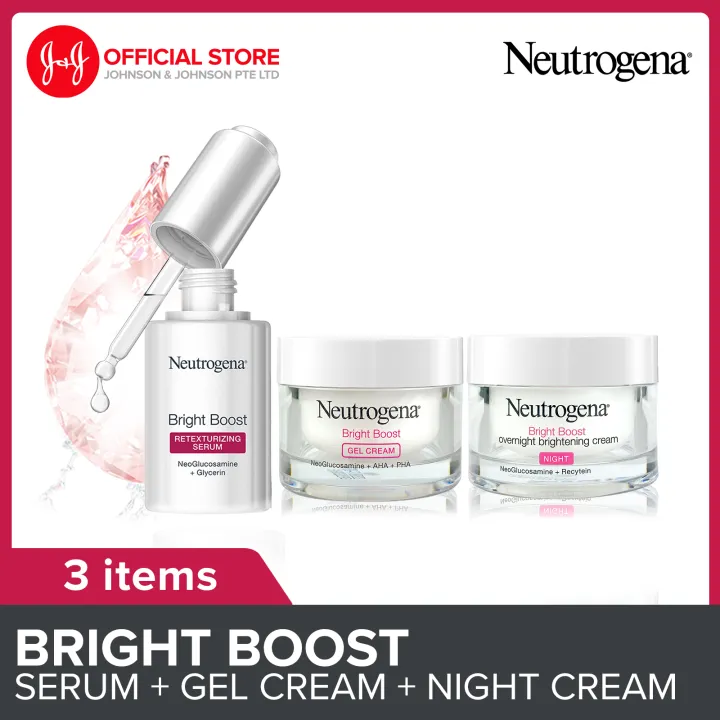 [Bundle of 3] Neutrogena Bright Boost 3 Steps Regime (Retexturizing Serum + Gel Cream + Overnight Brightening Cream)