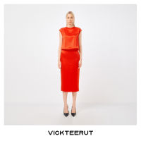 VICKTEERUT (ราคาปกติ 12,500-.) Red Cap Sleeve Satin Midi Dress เดรสแขนล้ำ ผ้าซาติน