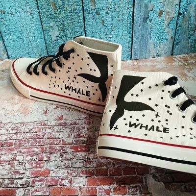 ❣❣  Autumn new mens and womens high help blank canvas shoes sneakers star sea stars students whale graffiti couples casual shoes