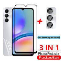 โทรศัพท์3 In 1ปกป้องเต็มรูปแบบสำหรับ Samsung Galaxy A05 A05S 05 S A 05 A15 A25 SamsungA05S SamsungA25 SasmungA05ป้องกันหน้าจอ2023ชัดเจนแบบ HD ขอบสีดำหลังกระจกกระจกเทมเปอร์ไฮโดรเจลฟิล์ม Tutup Lensa Kamera