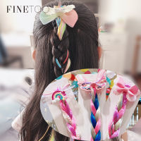 ★FINE TOO★  1pc Fashion Colorful Baby Kids Unicorn Wig Hairband Bowknot Girl Ponytail Braided Hair Rope Accessories Hairband Cute