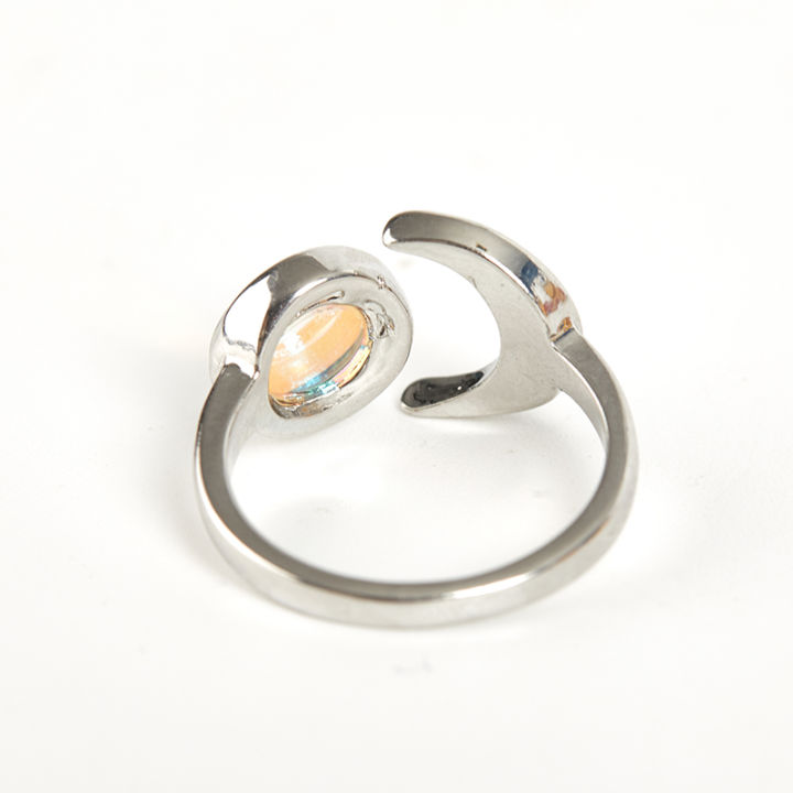 แหวนเปิดทำจากหินธรรมชาติประดับคริสตัลพลอยโอปอลพลอยสีน้ำเงินแนววินเทจสีเงินดวงจันทร์