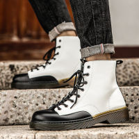 Street Style Mens Tooling Boots Fashion Retro Black White Martin Boots Male High Top Oxford Shoes Designer Platform Ankle Boots