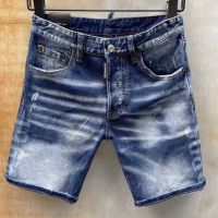 Dsquared2 Brand Mens Classic Mens Blue Denim Shorts Mens Trend Casual Slim DSQ Print Elasticity D2 Short Jeans Streetwear