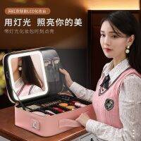 【CW】⊙✱﹉  Makeup With Mirror Large Pink Storage Led