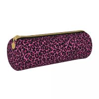 【DT】hot！ Funky Leopard Print Round Pencil Case Pink Black Spots Stationery Girls Boys Leather Box Fashion Zipper Pen Pouch