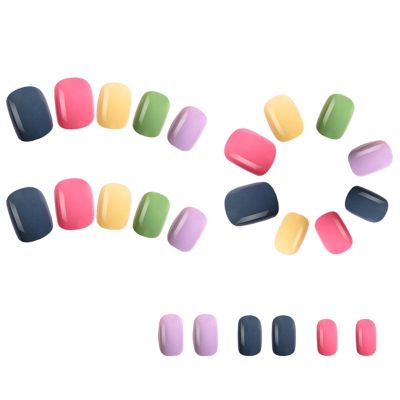 1Set Rainbow Jumping Colours False Nails Solid Colour Macaroon Nails Wearable Press on Nails Multicolor
