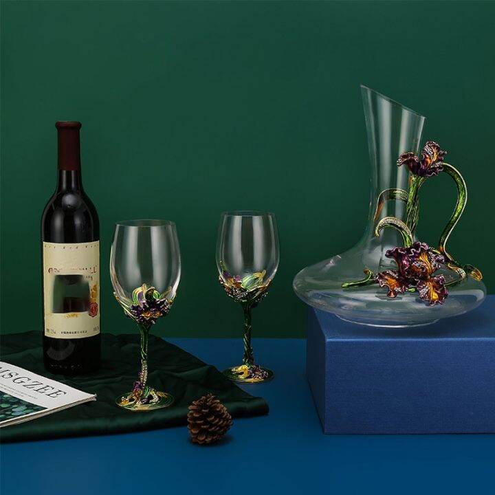 cw-enamel-colored-lead-free-wine-glass-decanter-set-golden-green-high-end-cup-luxury-goblet-wedding