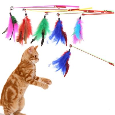 [COD] Factory direct selling rod style colorful feather cat teasing stick high elastic interactive toy length 31CM