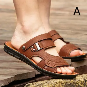 Mens leather sandals on sale with heel strap