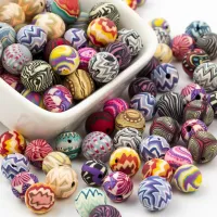 【CW】❀  Round Polymer Clay Beads Pattern Printing Fruit Soft Pottery Loose Spacer for Jewelry Making