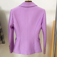 HIGH STREET Newest 2022 Designer Jacket Womens Lion Buttons Double Breasted Slim Fitting Pique Blazer Lilac