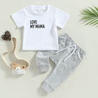 Kids Boys Girls Clothes Short Sleeve Round Neck Letters Print Tops Drawstring Jogger Pants Casual Summer Toddler Outfits  by Hs2023