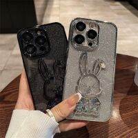 เคสตัวปกป้องกล้องถ่ายรูปเคสกระต่ายชุบทองทรายเหลวน่ารัก,สำหรับ iPhone 14 Pro Max 14Pro Plus 12 13 11ดาวแวววาว