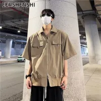 EERSHENSHI เสื้อผู้ชายอินเทรนด์โลหะแขนสั้นเสื้อโค้ตทรงหลวมแขนสั้น