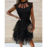 【cw】ZC-603 Independent Station 2022 New Dress Pure Color Sequins y Lace Dress for Women ！