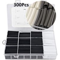 300Pcs/Box Shrinkage 3:1 Black White Heat Shrink Tube Kit Shrinking Assorted Polyolefin Insulation Sleeving Tubing Wire Cable Electrical Circuitry Par