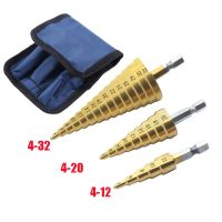 3Pcs 4 12mm 4 20mm 4 32mm HSS Straight Groove Step Drill Bit Titanium Coated Wood Metal Hole Cutter Core Cone Drilling Tools Set