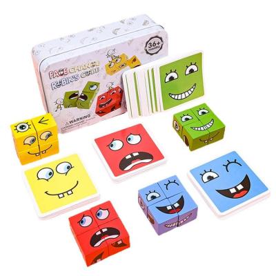 Face Changing Game Wooden Expressions Matching Block Building Cubes Children Match Puzzles Expression Toys Board Games for Kids and Adults trusted