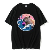 Japanese Capybara Print Tshirt Anime Graphic T Shirts Men Cotton Casual Loose Tee Short Sleeves Mens Oversized Streetwear