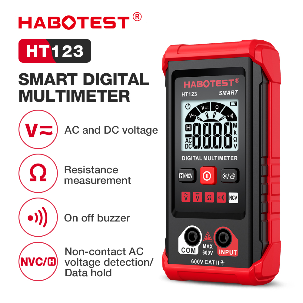 HABOTEST HT123 Digital Multimeter 600V AC/DC 2000 Counts High Precision Anti Burning Smart Multimeter/No Need To Shift/NCV Non Contact/Automatic Identification