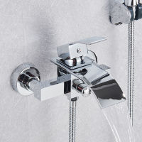 Chrome Waterfall Shower Faucet Wall Mounted Handheld Shower Mixer Tap Waterfall Spout Bathtub Mixer Faucet Plastic Shower ck