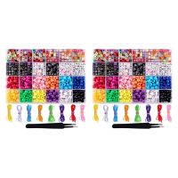 2000x Bracelet Making Beads ABC Beads Pony Beads Letter Alphabet Beads with 16 Rolls Colorful Elastic Bracelet String
