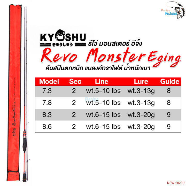 คันสปินตกหมึก-revo-monster-eging-จากค่าย-kyushu-คันกราไฟต์-เหนียว-แบลงค์สีดำตัดแดง-เหมาะสำหรับงานตกหมึก-ตกปลาชายฝั่ง