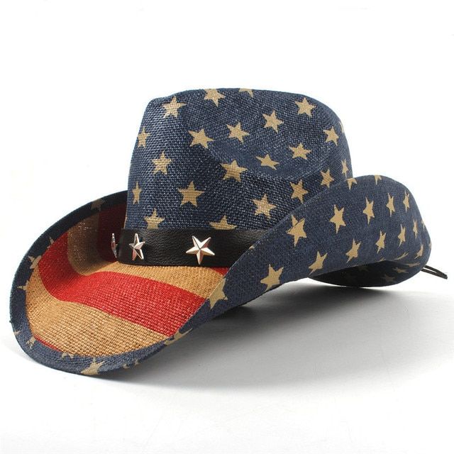 ฤดูร้อนคลาสสิกอเมริกันธงหมวกคาวบอยสําหรับผู้ชายกว้าง-brim-สหรัฐอเมริกา-cowgirl-chapeau-homme-หมวกสหรัฐอเมริกาธงฟางหมวกคาวบอย-dropshipping