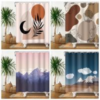 Nordic Morandi Color Shower Curtain Anime Scenery Waterproof Polyester Fabric Bath Curtain Abstract Curtains for Bathroom Decor