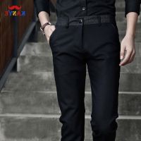 COD SDFERTREWWE New casual pants mens business long pants Bright belt Korean Slim stretch suit pants wild straight pants