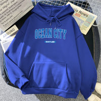 2023 NEWOcean City Maryland Letter Hoodies ผู้หญิงฤดูใบไม้ร่วงเสื้อผ้าลำลองบุคลิกภาพ Hip Hop Streetwear Crewneck ขนาดใหญ่หญิง Hoodie