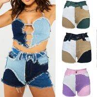 【hot】 2023 Patchwork Womens Denim Shorts Streerwear Fashion Waist