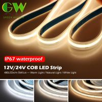 ✖ COB LED Strip Light IP67 Waterproof 480 LEDs High Density Flexible COB LED Lights DC12V 24V Warm Natural Cool White LED Tape 5M