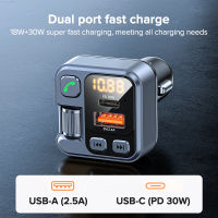 QOOVI เครื่องส่งสัญญาณ FM Car Charger Dual USB Type C Adapter Fast Charging PD 30W Bluetooth 5.1 MP3เครื่องเล่นเพลงสำหรับศัพท์มือถือ