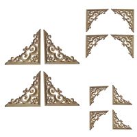 4PCS Unpainted Wooden Mouldings Decal European Wood Appliques for Furniture Cabinet Flower Wood Carving Decorative