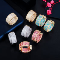 CWWZircons Full Blue Pink Red Cubic Zirconia Pave Luxury Gold Color Circle Round Hoop Earrings for Women 2021 New Fashion CZ905