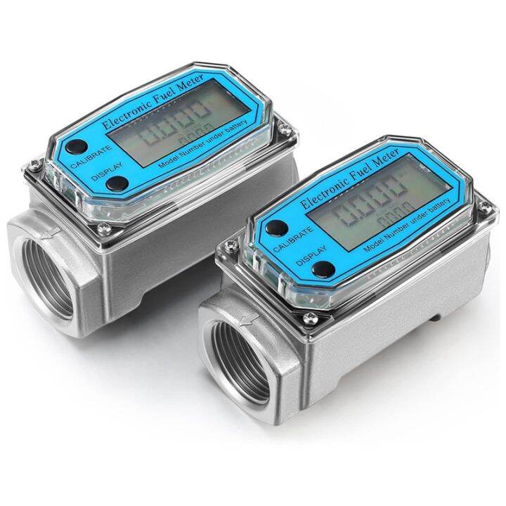 2Pcs 1 Inch Digital Turbine Flow Meter Fuel Flow Meter Water Flow Meter