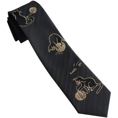 Free Shipping New Male Mens Original Design Black White Ball Cat Hot Gold Silver Cute Tie Female Students Personality Necktie