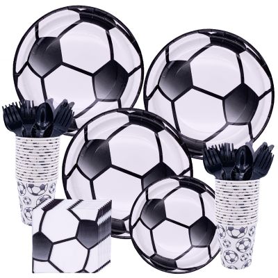 Black White Football Theme Kids Birthday Party Favor Disposable Decorations Tableware Supplies Cup Napkin Straw Blowout Hat