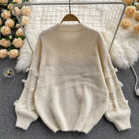 Korean Chic Floral Lace Spliced Knitted Sweater for Women Fashion Autumn Winter O-neck Long Sleeve Loose Pullover Sweater Jumper