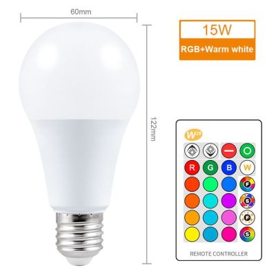 โคมไฟมหัศจรรย์เปลี่ยนสีได้ E27 5W 10W 15W 220V หลอดไฟอัจฉริยะหลอดไฟ Led รีโมทคอนโทรล Rgb Bombilla Ir พร้อมโหมดหน่วยความจำ