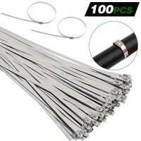 100PCS Multi-Purpose Locking Cable Metal Zip Ties Self-locking Stainless Steel Cable Tie Loop Wire Zip Ties Set 4.6x100/250mm Cable Management