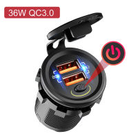 QC3.0 USB คู่ช่องเสียบสายชาร์จรถเร็วด้วยสวิตช์เปิด/ปิดกันน้ำ12V 24V เต้าเสียบเพาเวอร์สำหรับรถจักรยานยนต์เรือ RV ทะเลเอทีวี